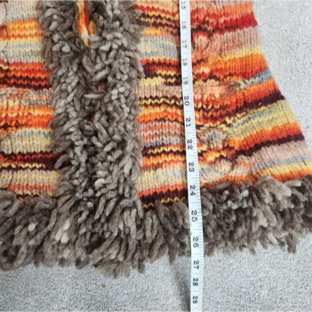 Penny Lane Handknit Wool Hooded Cardigan Jacket Fringe Trim Chunky Cabel Size M - Picture 10 of 13